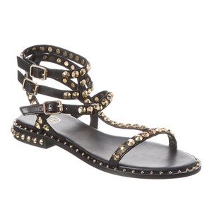 Ash Move Playa Studded black gold Leather Sandal size 39 , uS 9